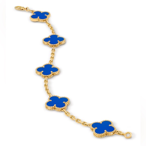 Van Cleef & Arpels Blue and Gold Agate Clover Bracelet - Picture 3 of 4
